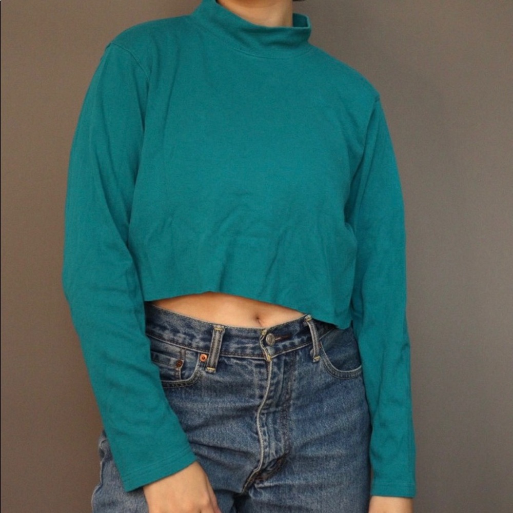 Teal Turtleneck Crop Top